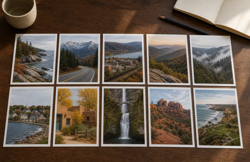 Ten varied United States October destinations arranged from Maine foliage and mountain roads to Southwest red rock and a mild California coast