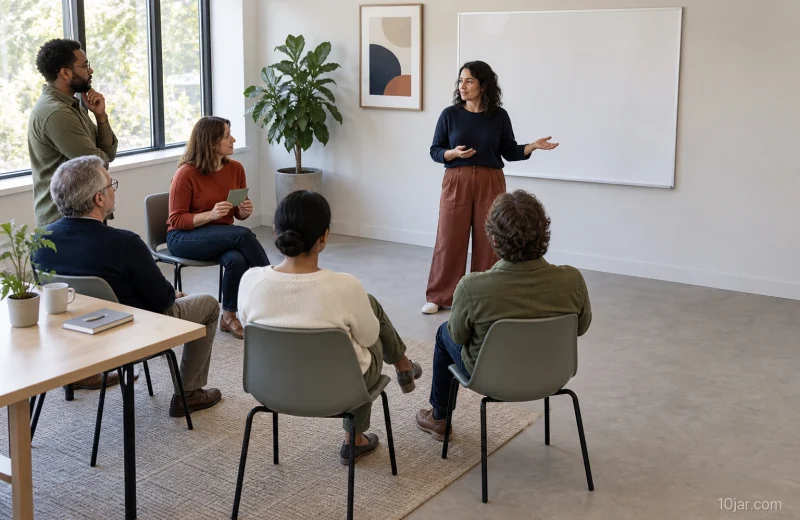 Icebreaker games workshop where a facilitator offers seated response, neutral card, and observation routes with clear space